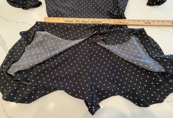 LOFT Black/White Polka Dot Wait Tie Faux Wrap 3/4 Sleeve Mini Skater Dress, Sz 8 - Picture 14 of 16
